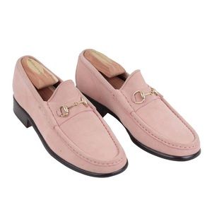 Vintage Pink Suede Gucci horsebit loafers